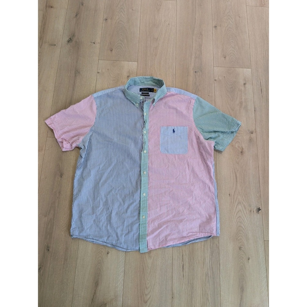 Polo Ralph Lauren Men's Short Sleeve Colorful Striped Seersucker Fun Shirt XL